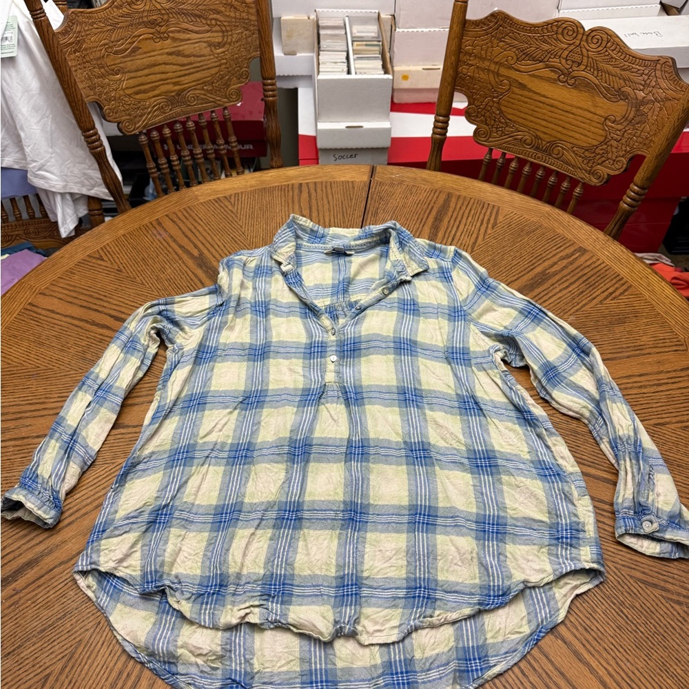 Lucky Brand Blue and Cream Plaid Shirt